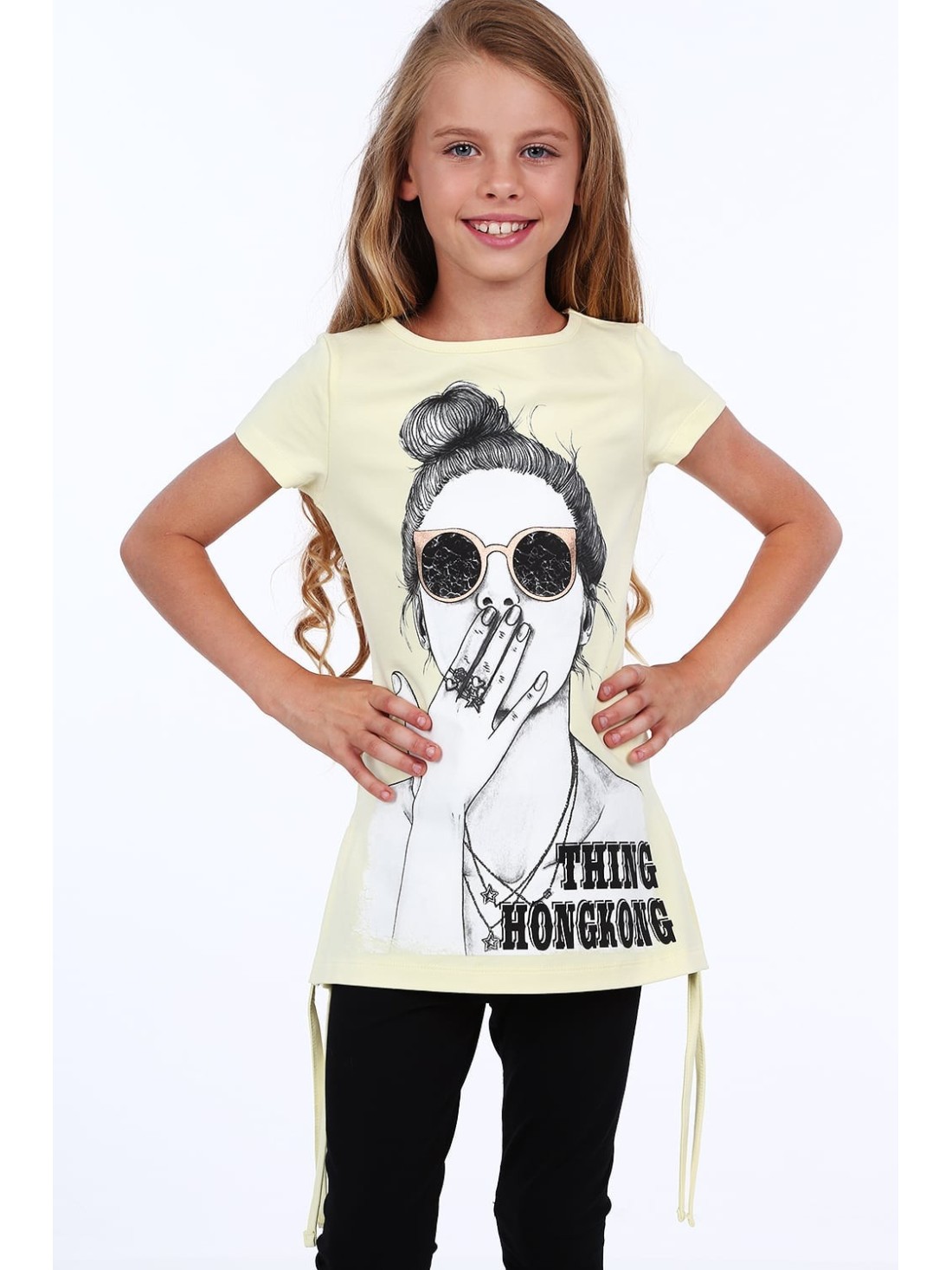 Girls\' blouse with print, light yellow NDZ8156 - Online store - Boutique